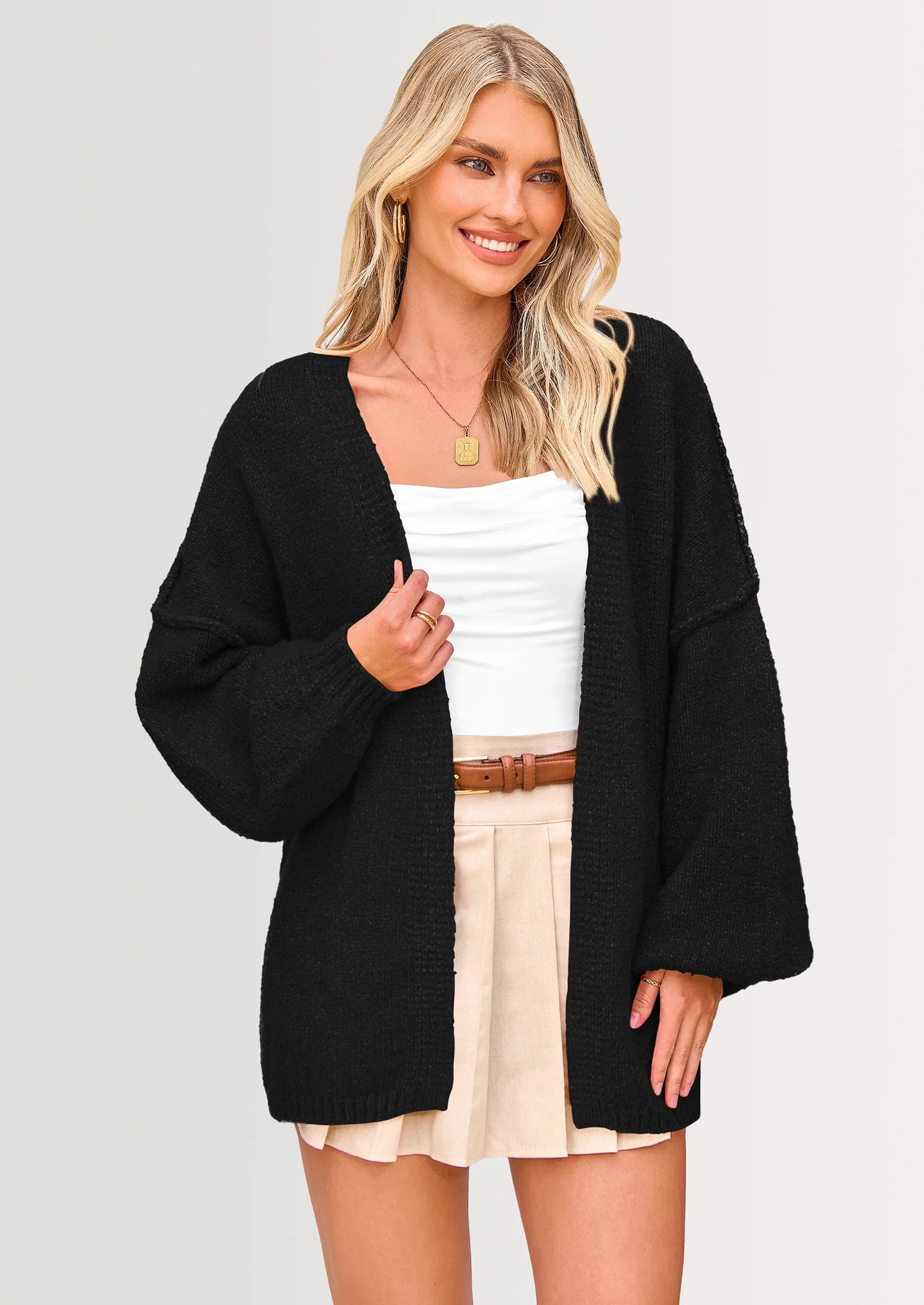 Women’s Oversized Knit Cardigan – Open Front Fall Sweater